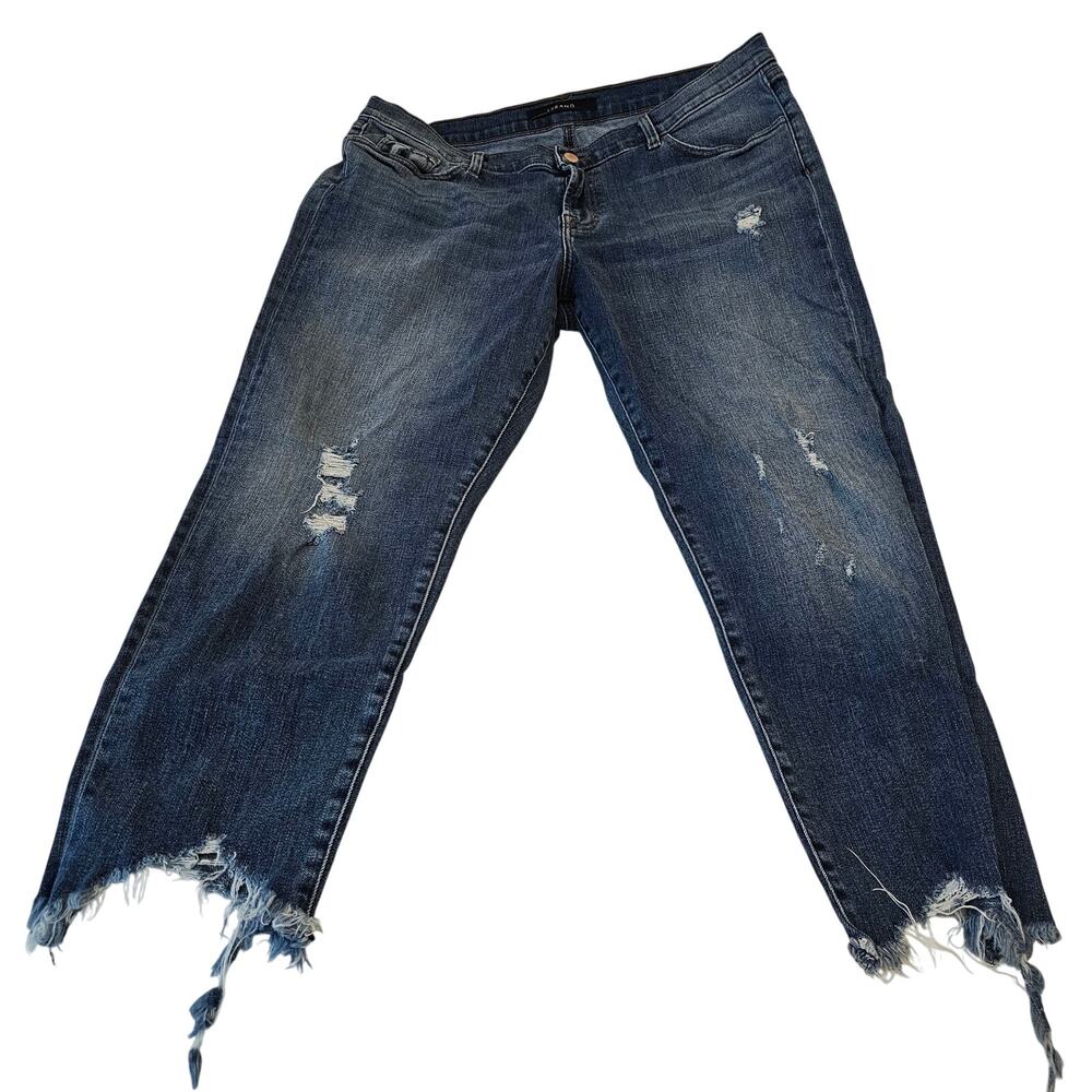 J Brand Sadey Distressed Skinny Jeans Raw Hem Cropped Size 32
